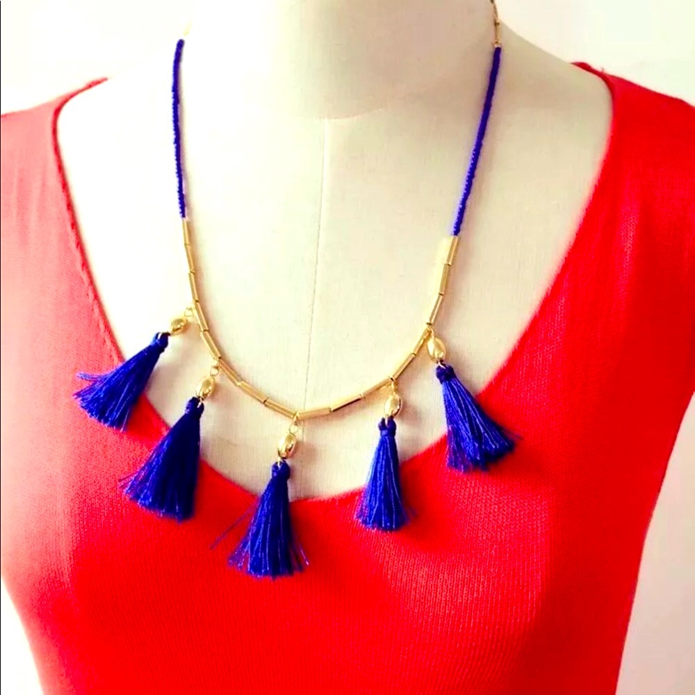 🔥Stella & Dot Rebel Tulum Tassel Cobalt Necklaces NIB💐☝🏻